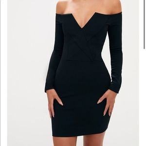 black bardot blazer bodycon dress